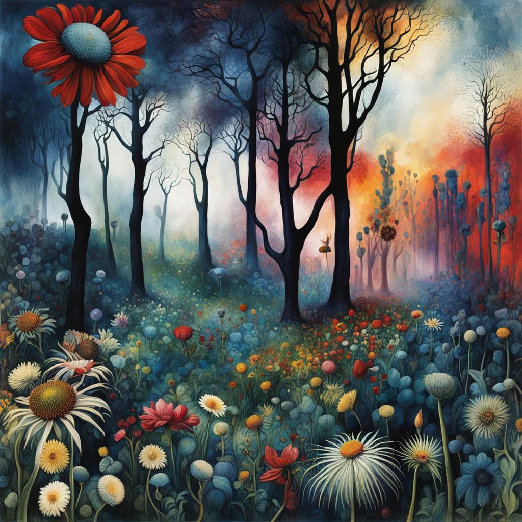 Surreal Flower Field in Dreamlike Magical Realism