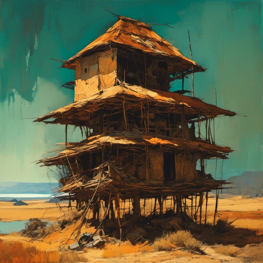 African Hut in Manor Style: Geometric Abstract Landscape