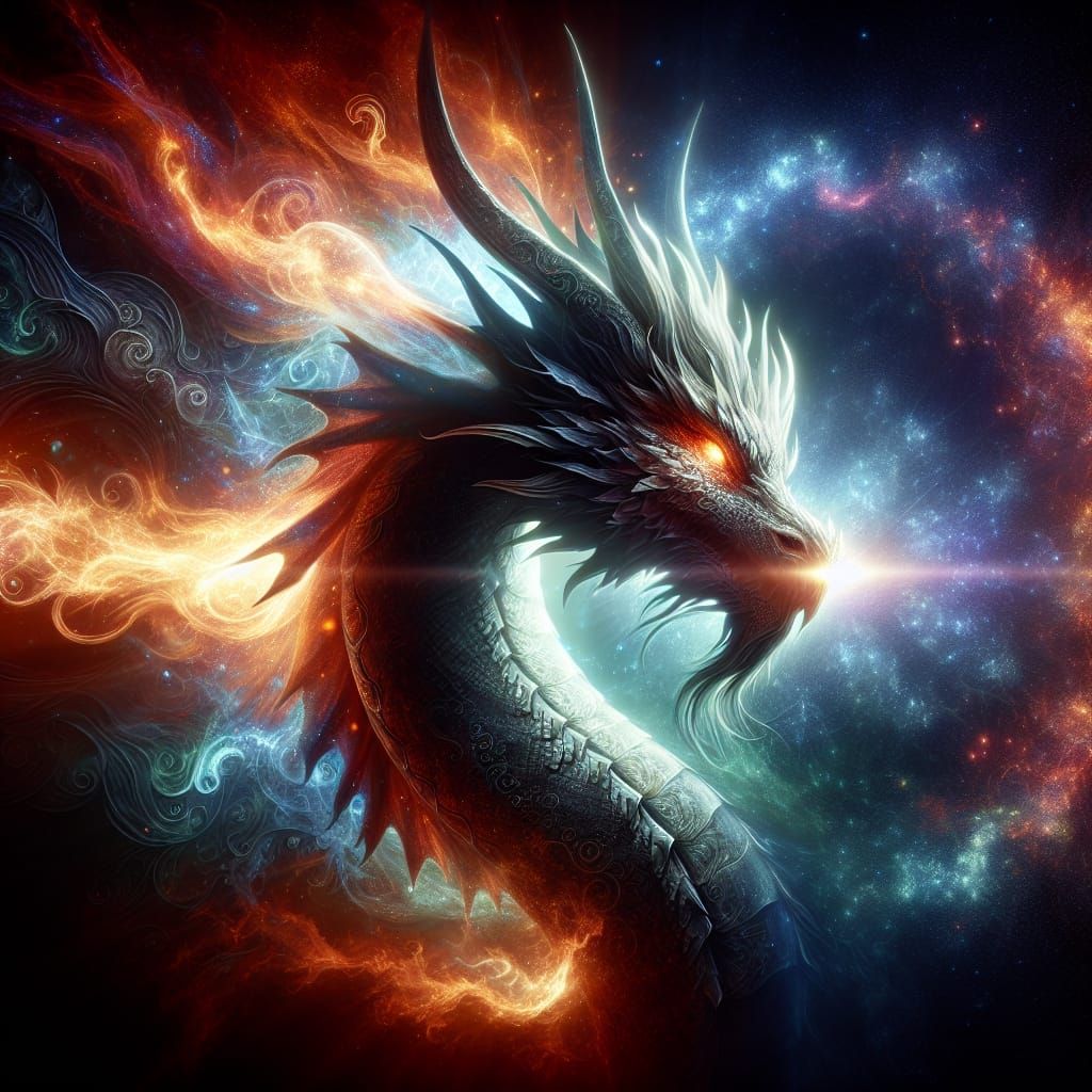 Ethereal Glowing Dragon with Flaming Aura in Digital Art