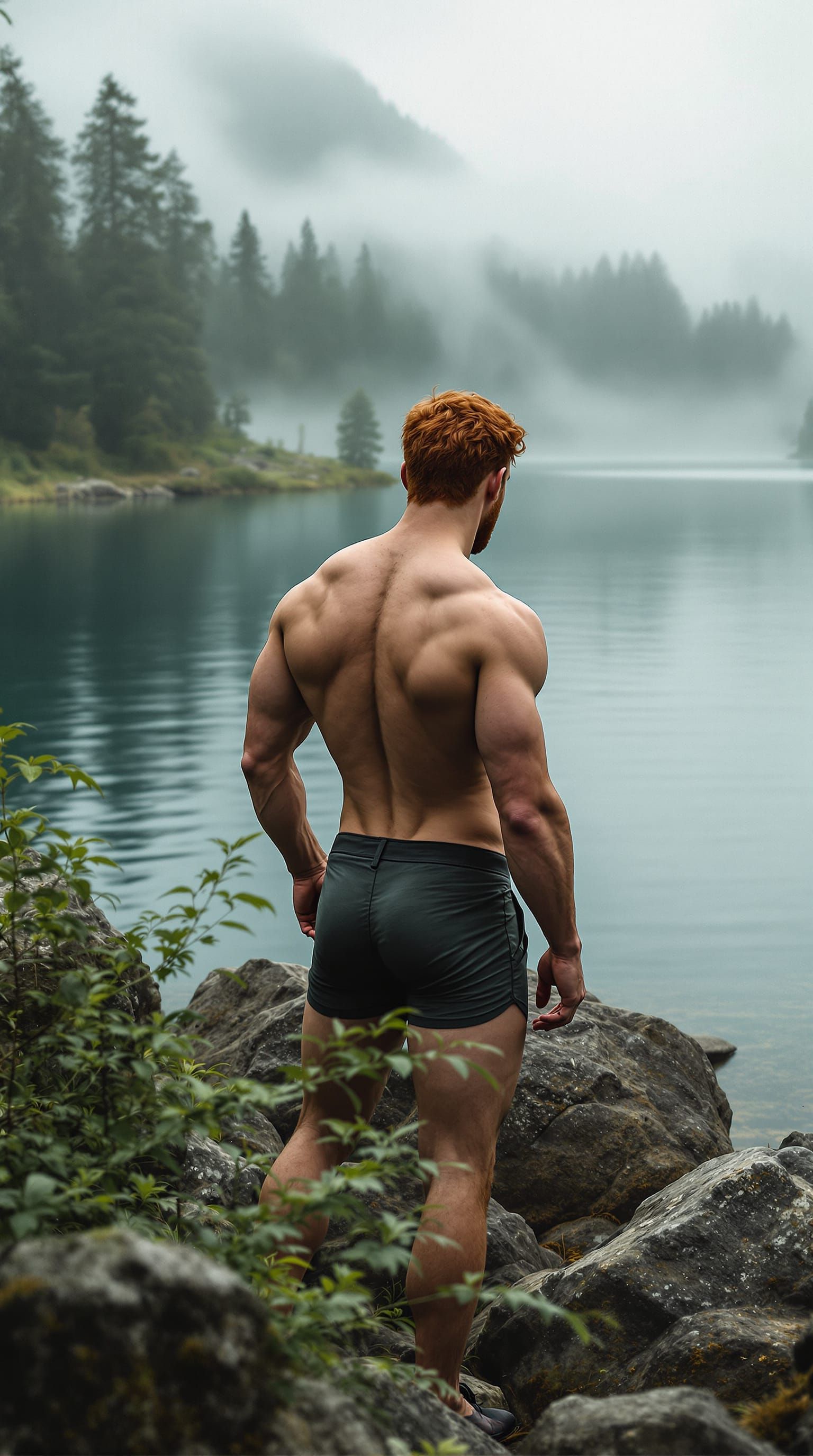 Gay Irish Man Overlooking Foggy Lake in Matte Colors