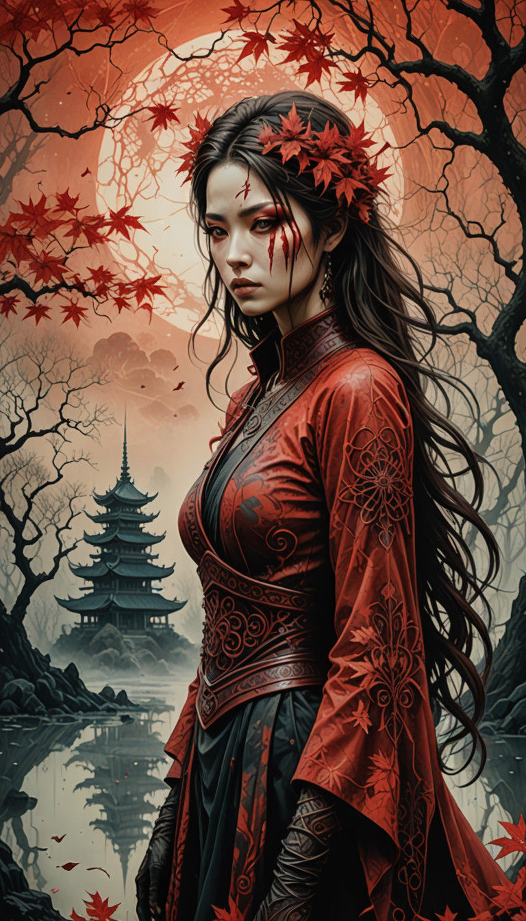 Surreal Maple Trees Entwined in a Mysterious Island Landscap...