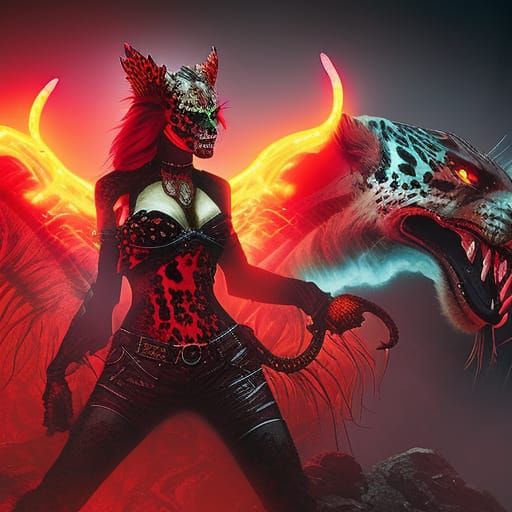 Undead Fire Leopard Queen in Dark Fantasycore Style