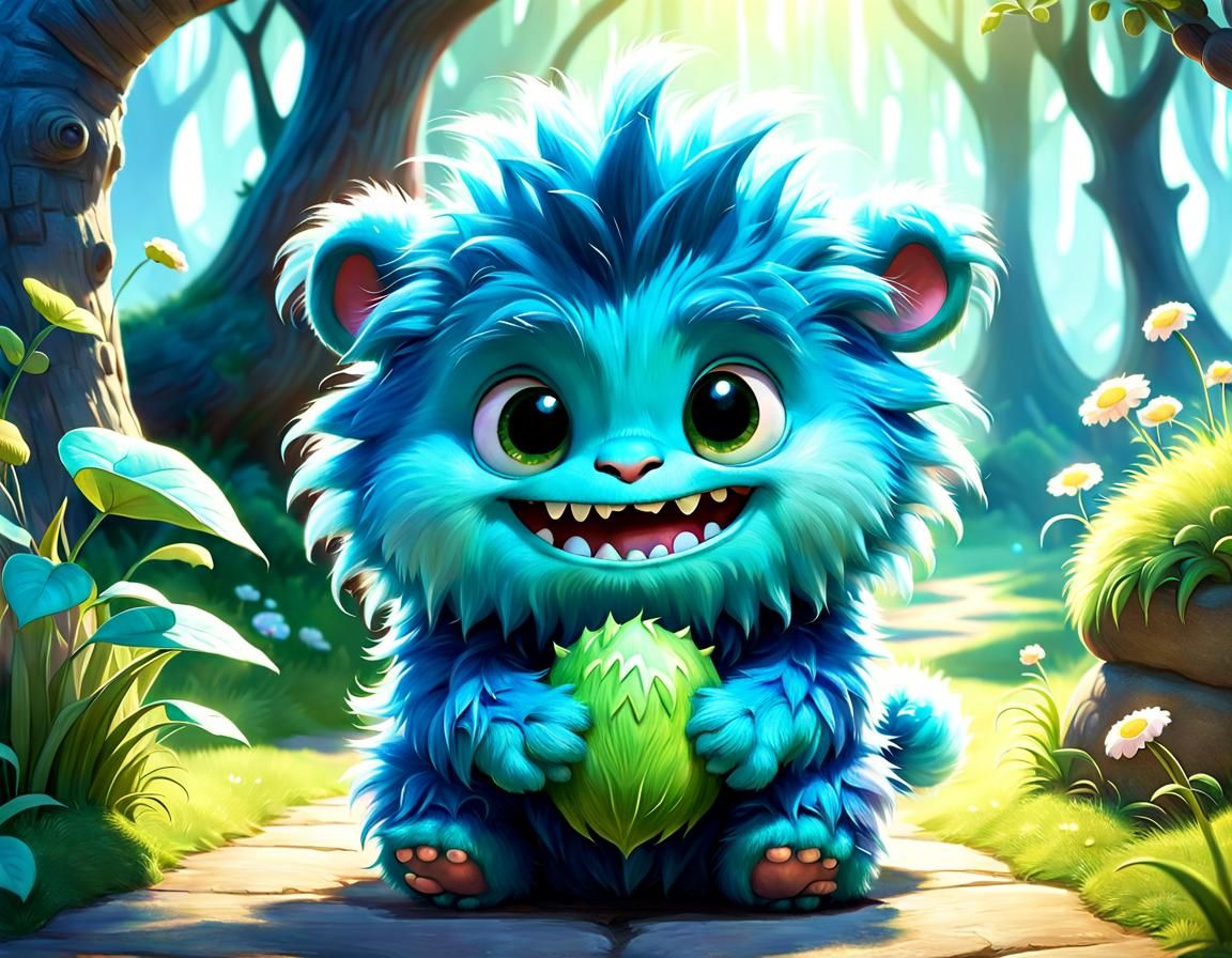 Adorable Fluffy Chibi Monster in DreamWorks Style