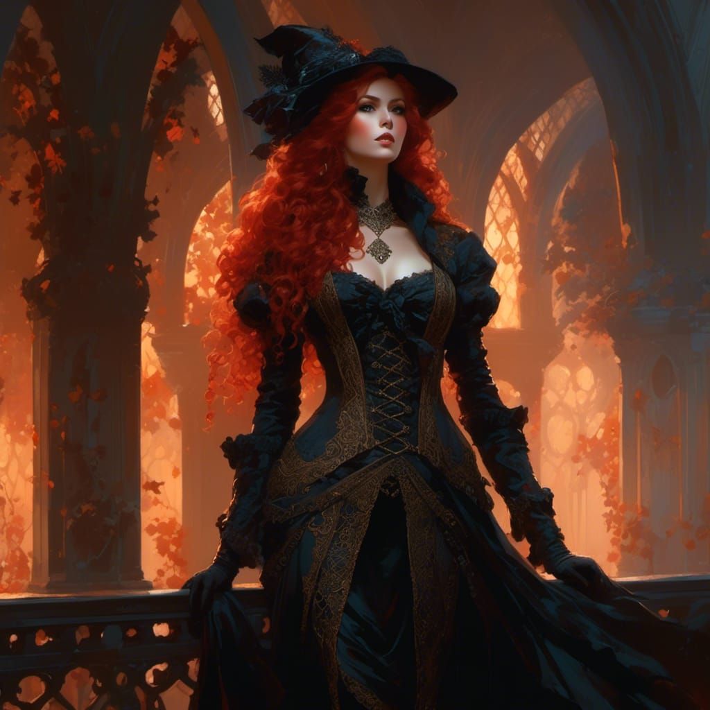 Red-Haired Hedge Witch Digital Art Portrait