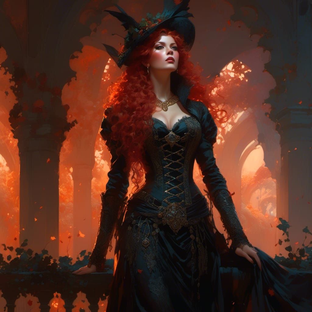 Ethereal Hedge Witch in Intricate Victorian Corset