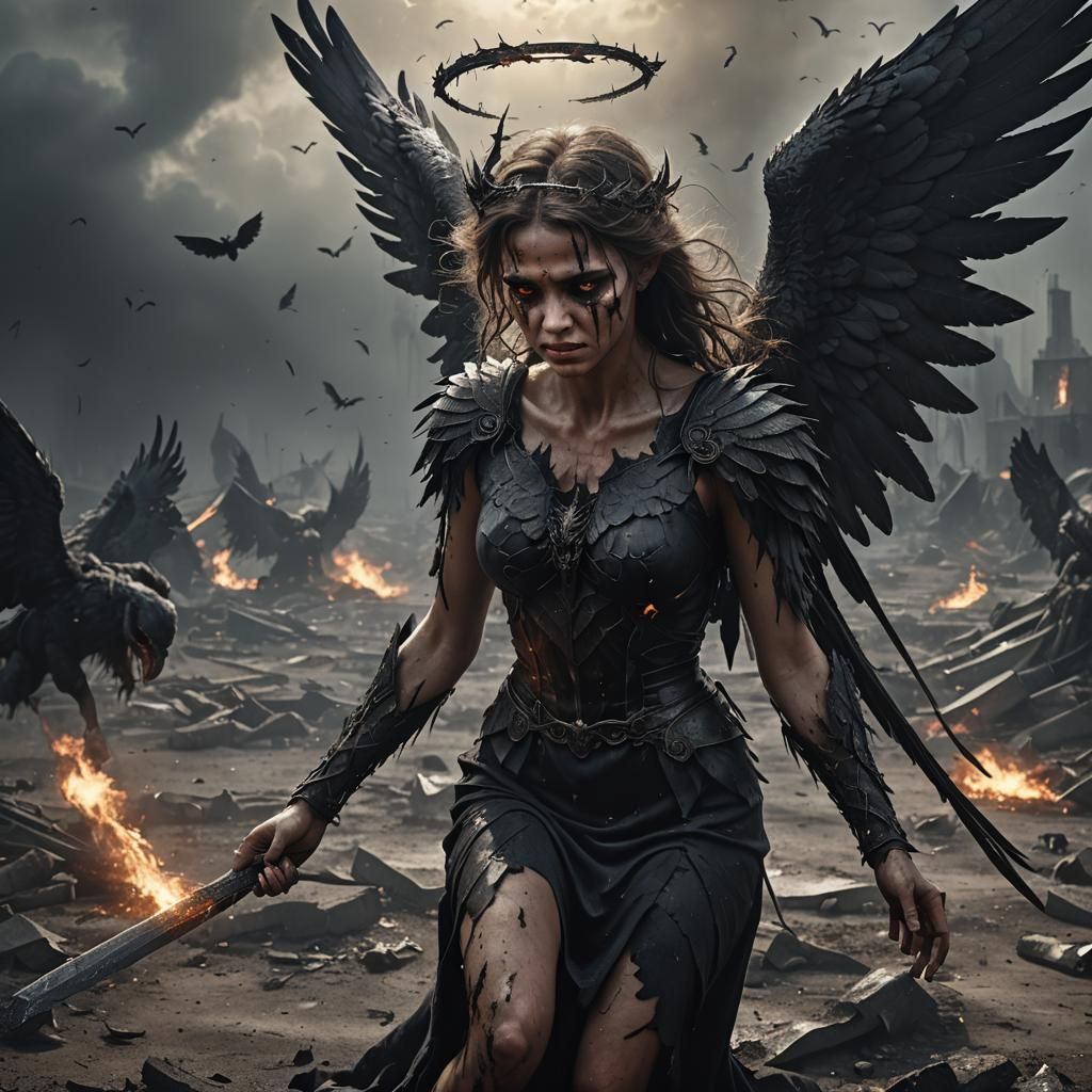 Fallen Angel Crying with Broken Halo