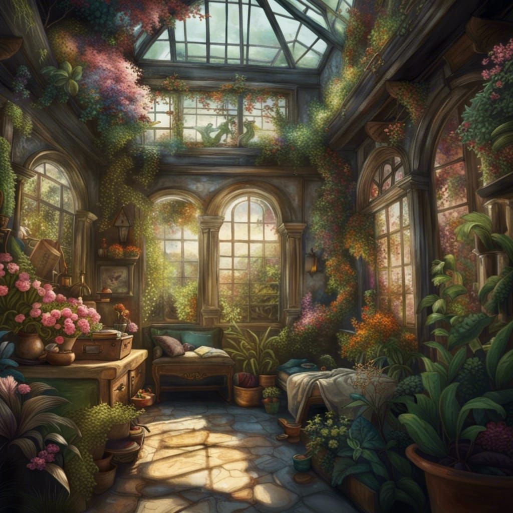 Luxurious Greenhouse: Hyperdetailed Fantasy Art