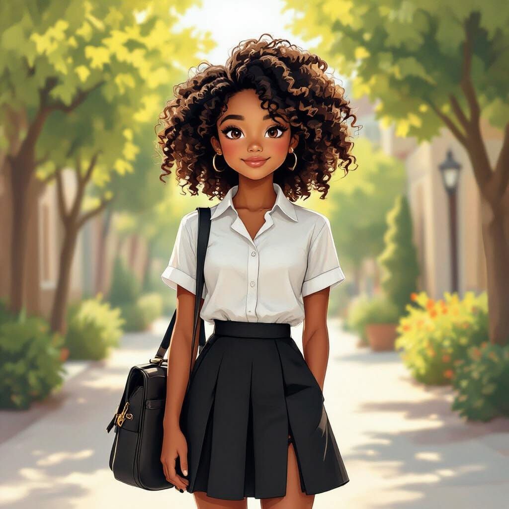 Girl with School Bag in Painterly Illustration Style