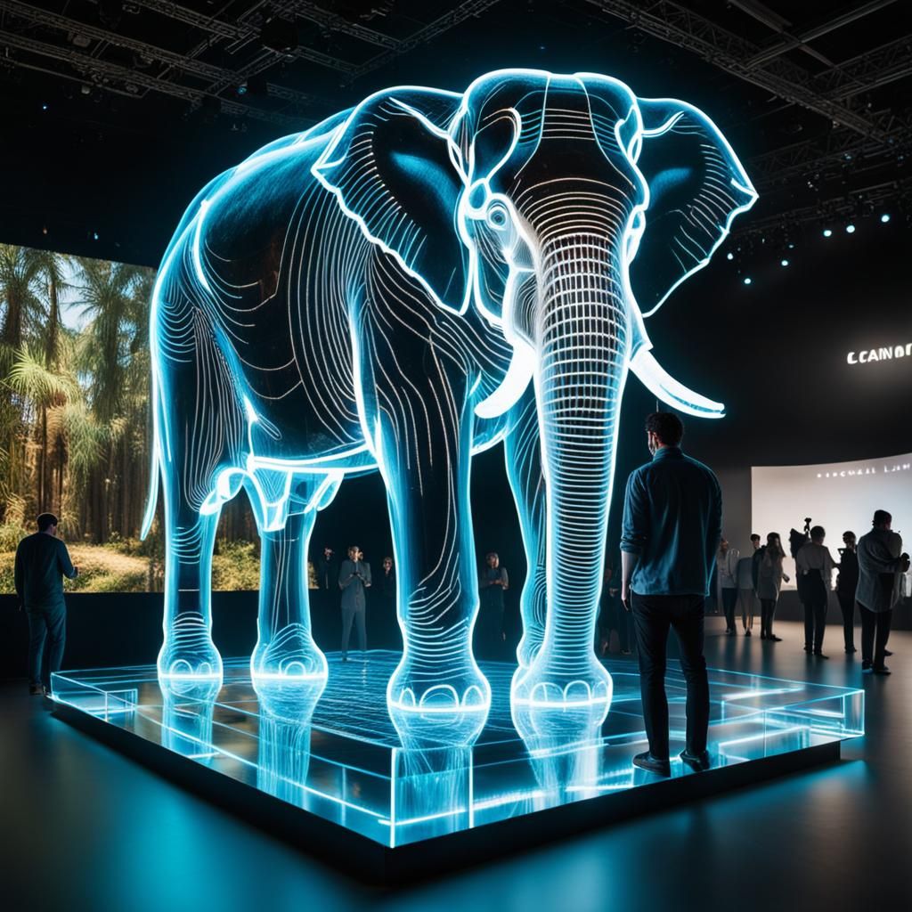 Massive Transparent Elephant Hologram on Display