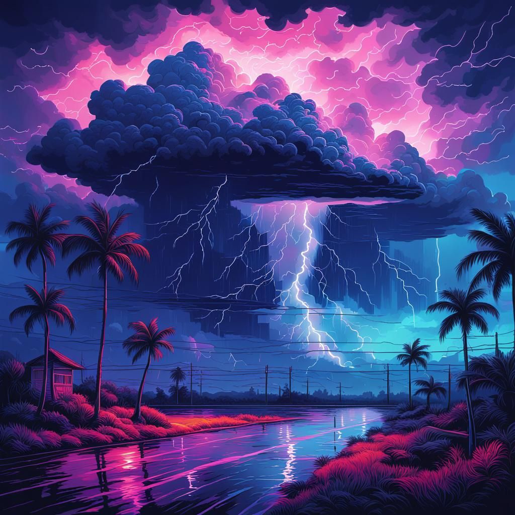 Tense Synthwave Thunderstorm at Dusk