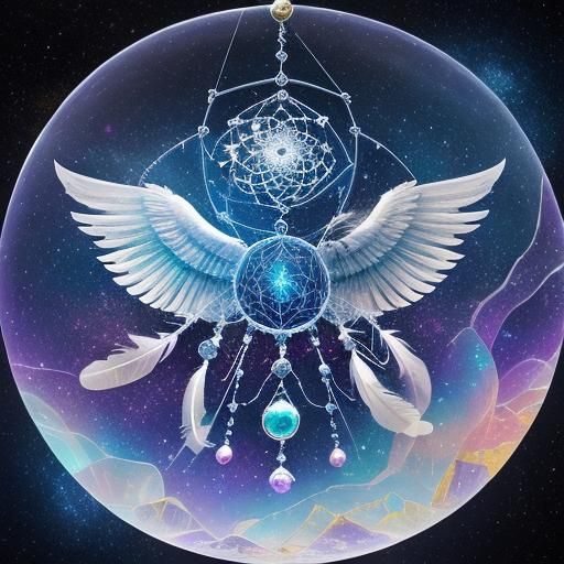 Crystal Orb Dreamcatcher: A Cosmic Astral Illustration