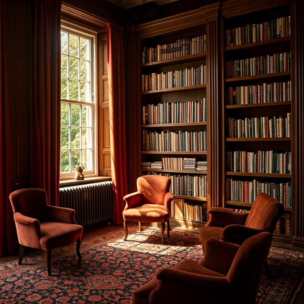 Sunlit Home Library in Dutch Masters Style