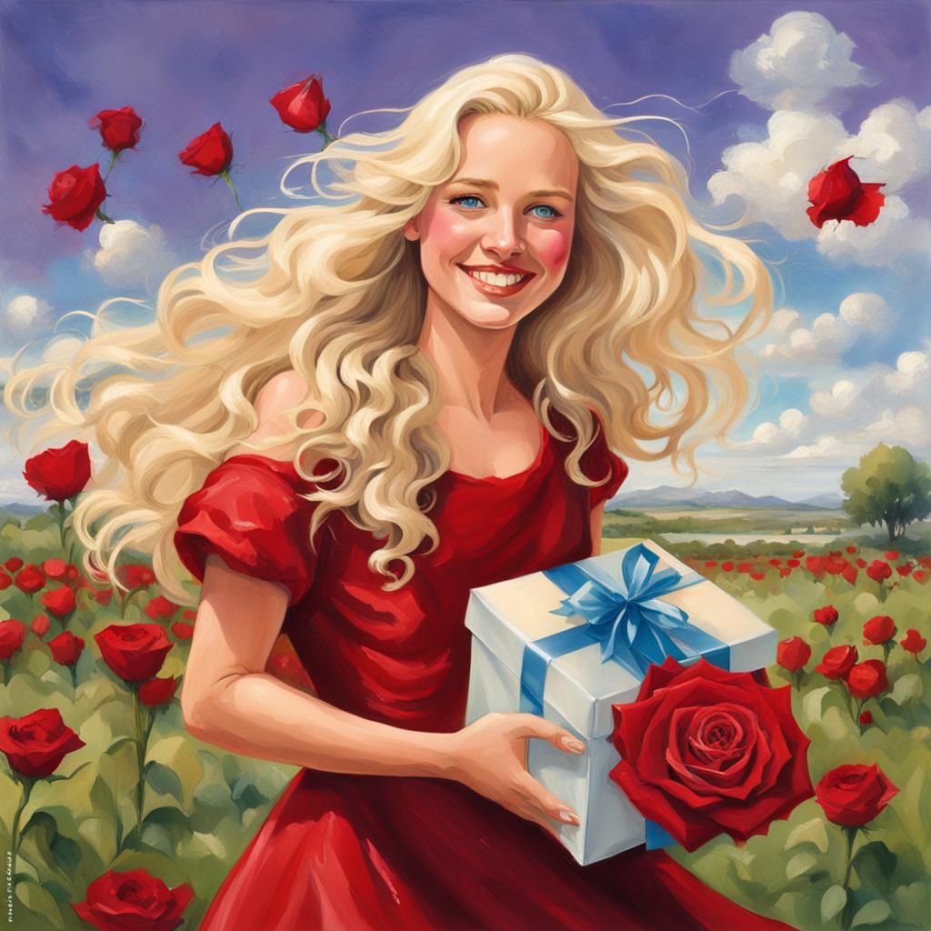 Ethereal Goddess Radiates Joy in Vibrant Grassland Setting