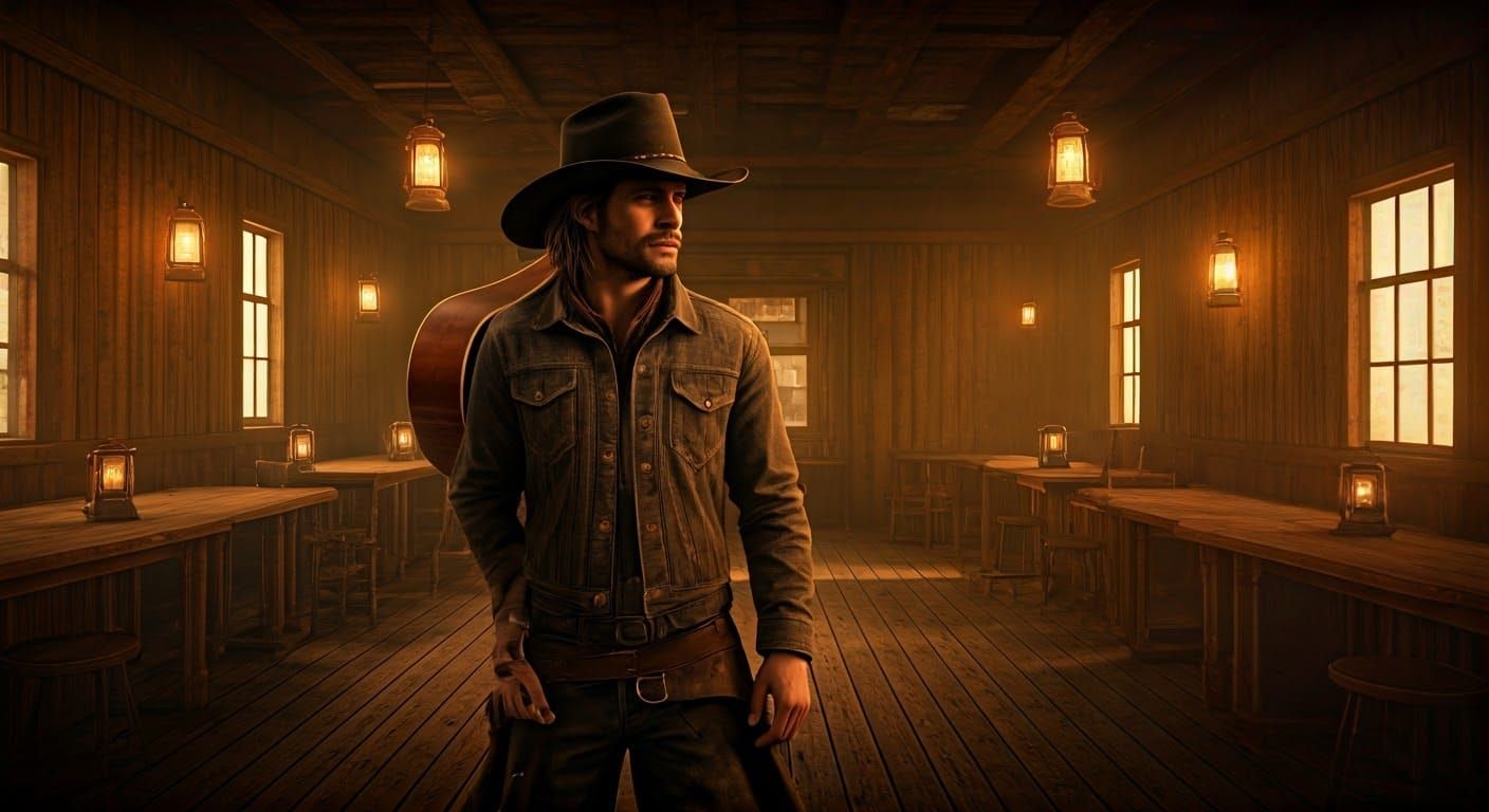 Cowboy in Abandoned Saloon During Gold Rush