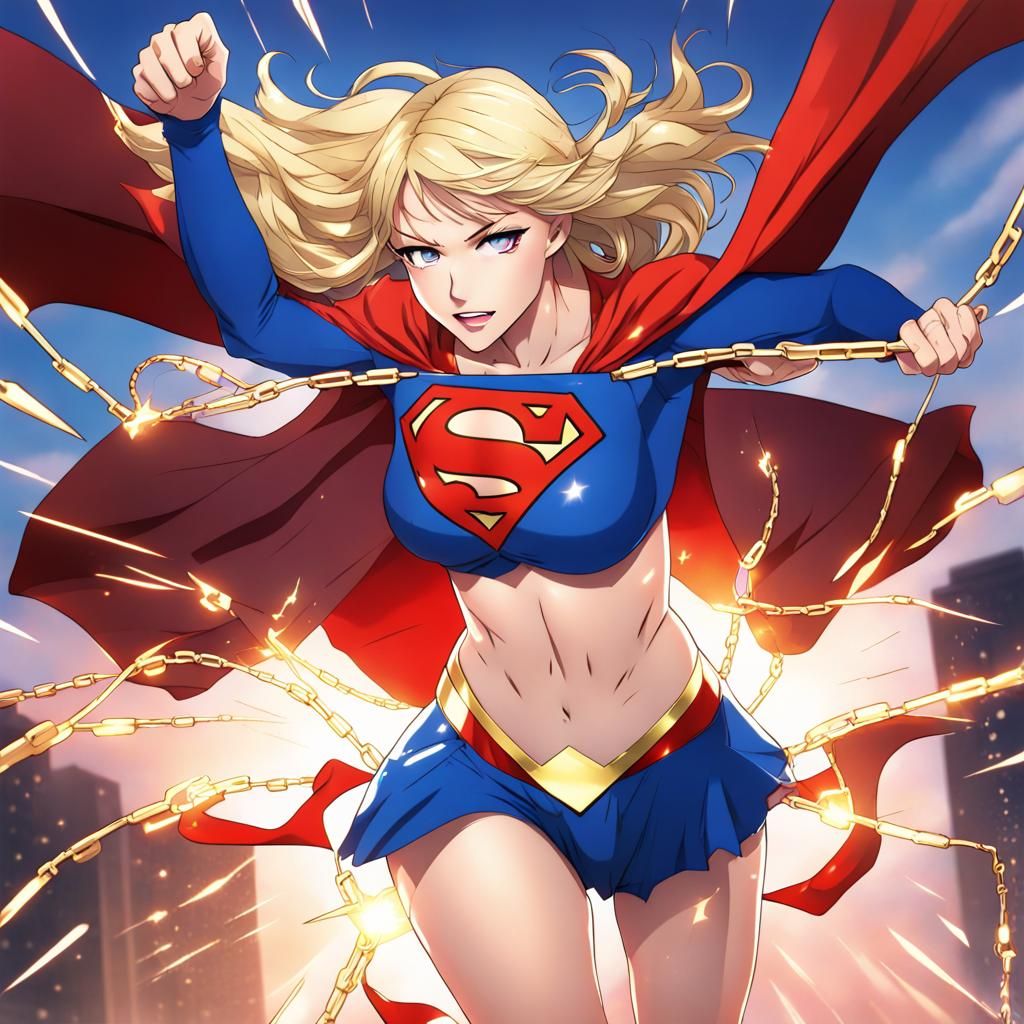 Supergirl Breaks Chains in Anime Style Explosion