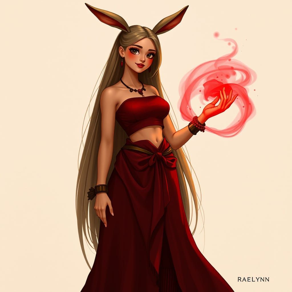 Mystical Woman with Bunny Ears in Earthy tones