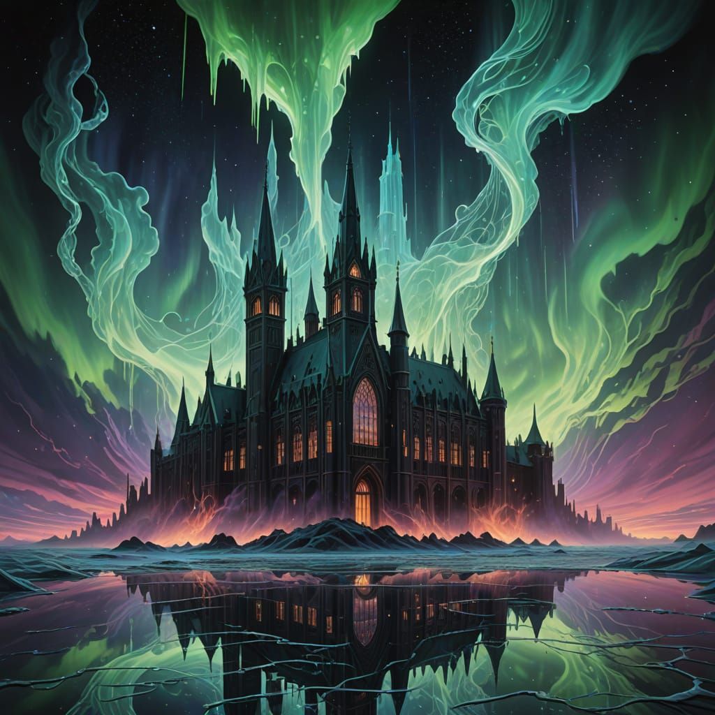 Ethereal Glass Sculpture Amidst Iridescent Nebula in Gothic ...