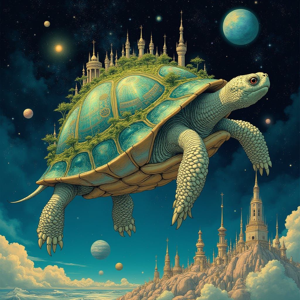 Cosmic Turtle: A Surreal Landscape in Space