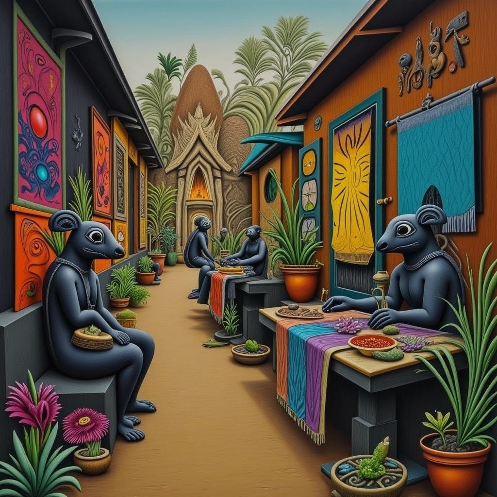 Cambodian Market Scene in Impressionist Style