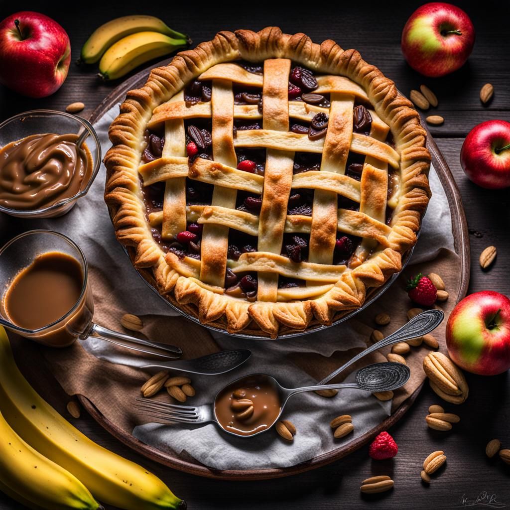 Hyperrealistic Still Life: Pie, Peanut Butter and Fruit