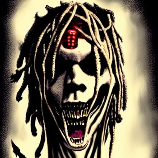 Horror Scarecrow Portrait with Sci-Fi Tattoos