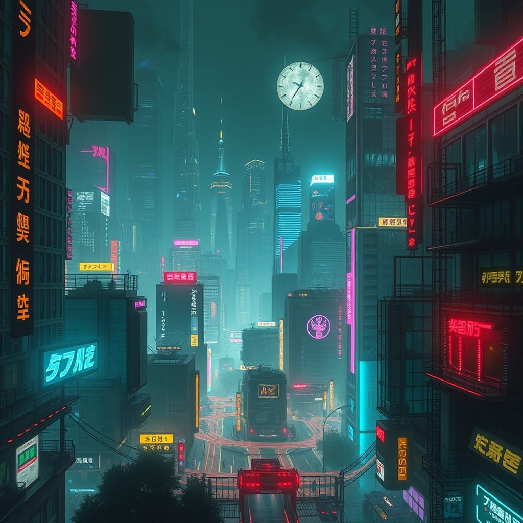 Cyberpunk Cityscape at Night: Futuristic Style