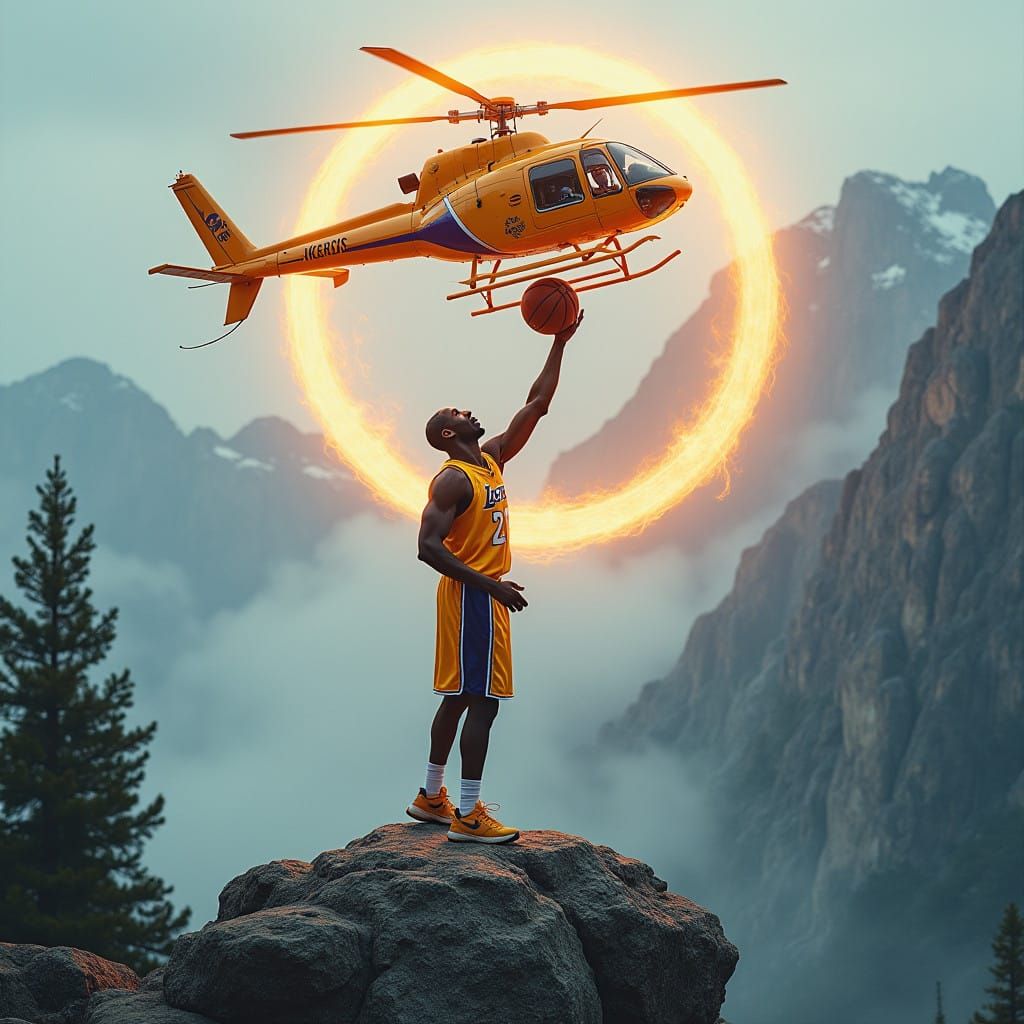 Kobe Bryant Slams Metallic Helicopter into Fiery Sky Hoop
