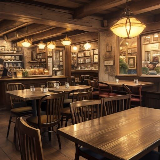 Cozy Cafe Scene in Impressionist Style