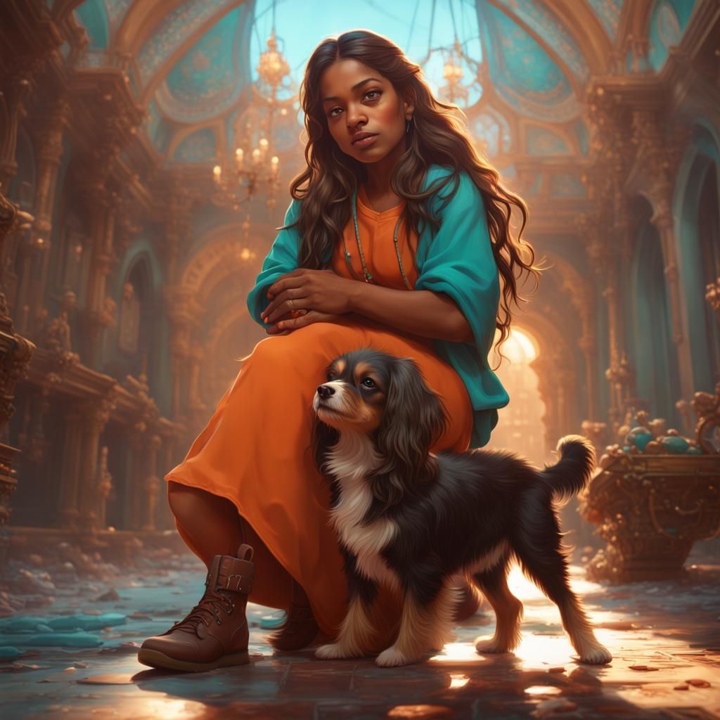 Girl with Dog: Hyperdetailed Concept Art
