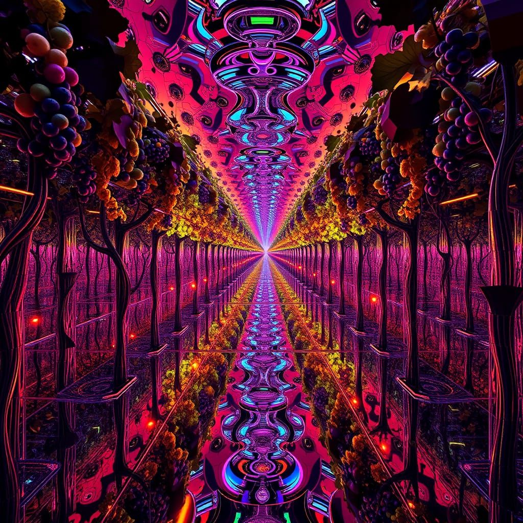 Surreal Mirror Labyrinth Vineyard in Psychedelic Sci-Fi Styl...