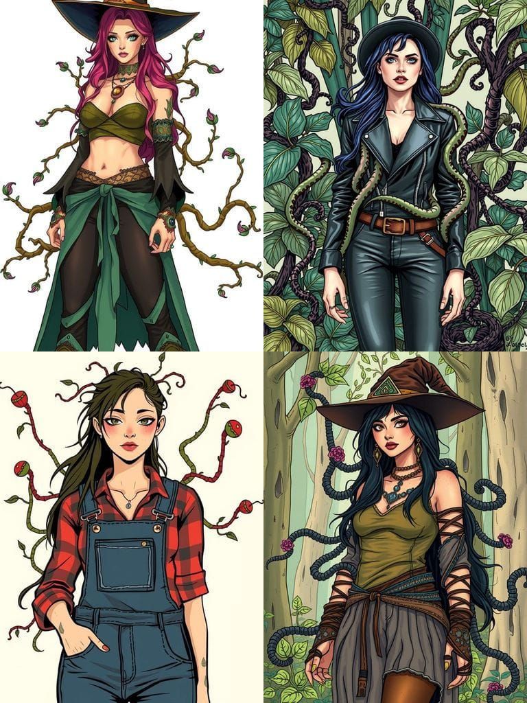 Stylized Drawing: Butch Plant Witch with Vines
