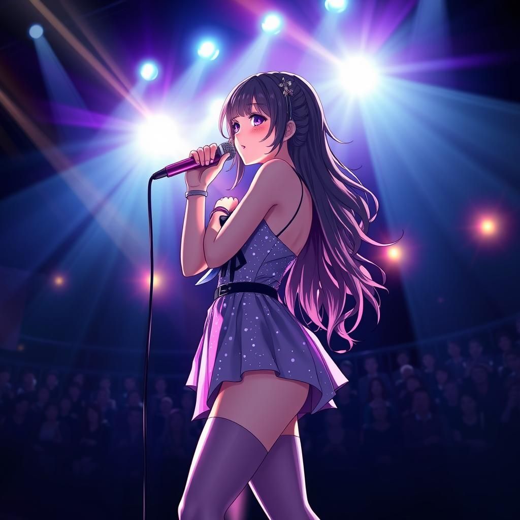 Anime Idol Singer on Stage in Manga Style
