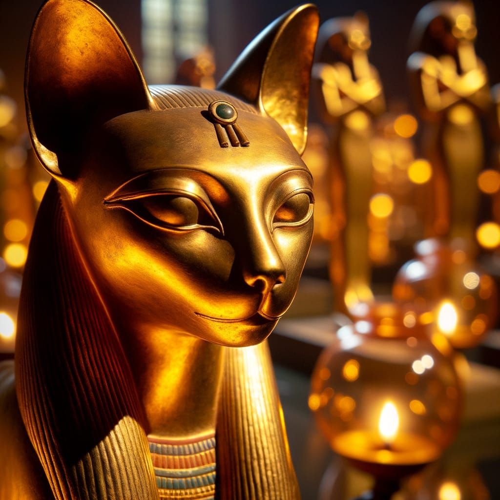 Golden Statue of Bastet, Egyptian Cat Goddess