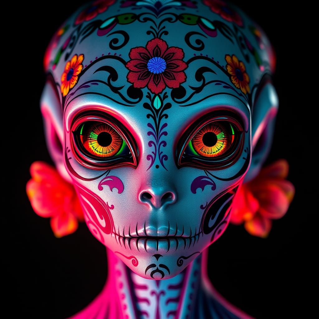 Alien Catrina Portrait in High Fashion Style