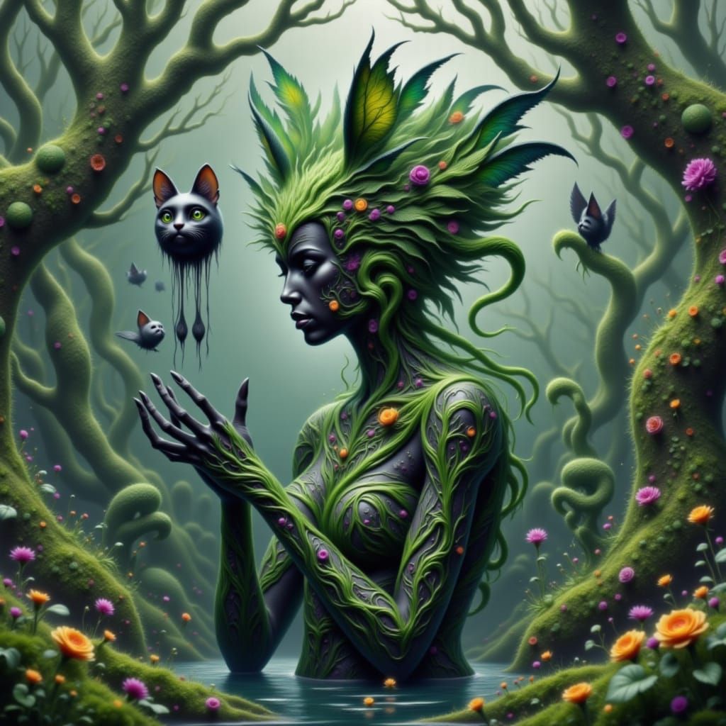 Swamp Witch Queen in Detailed Matte Painting Style