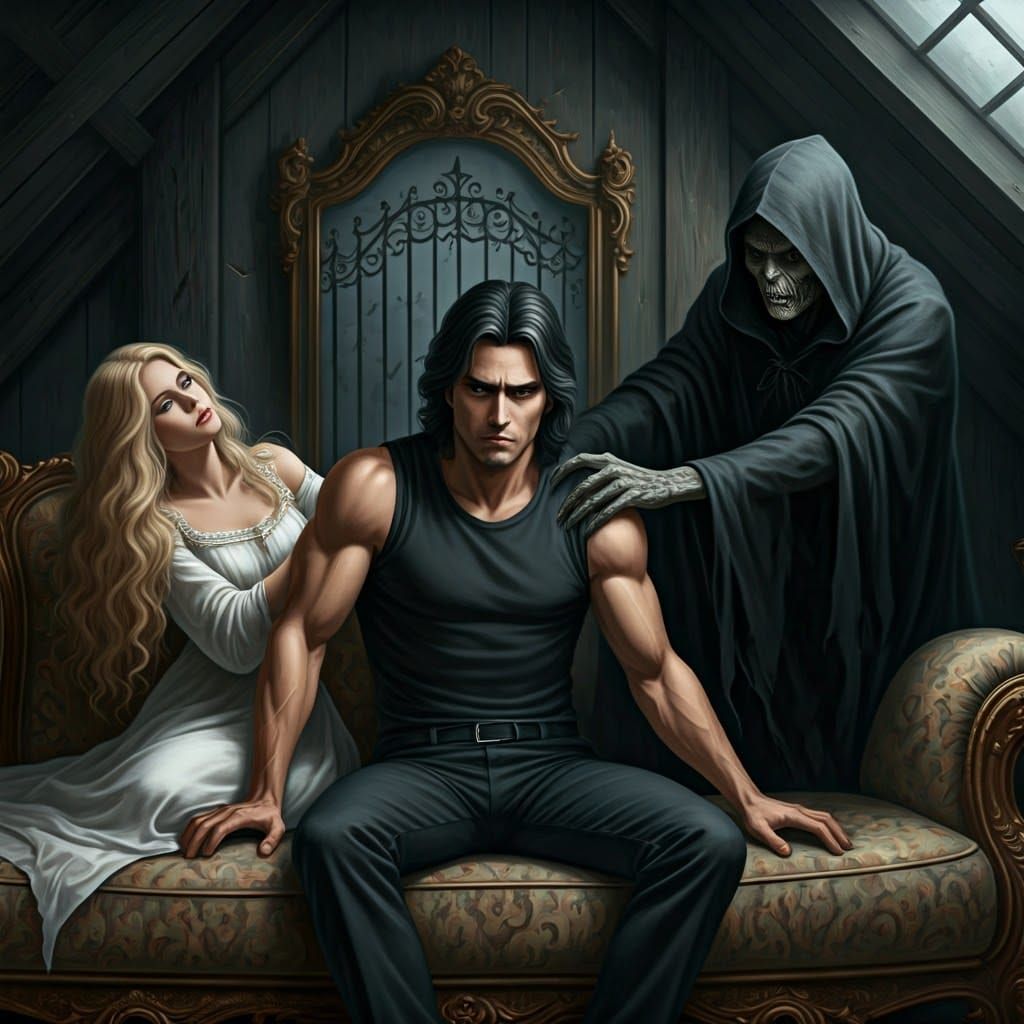 A Handsome Man Pleads to a Woman as a Dark Figure Intervenes...