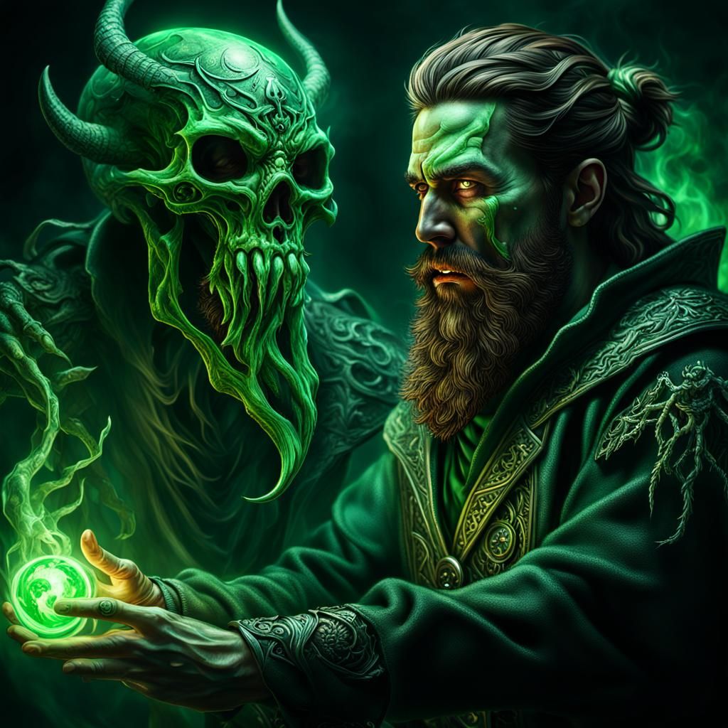 Bearded Necromancer Conjuring a Death Blast