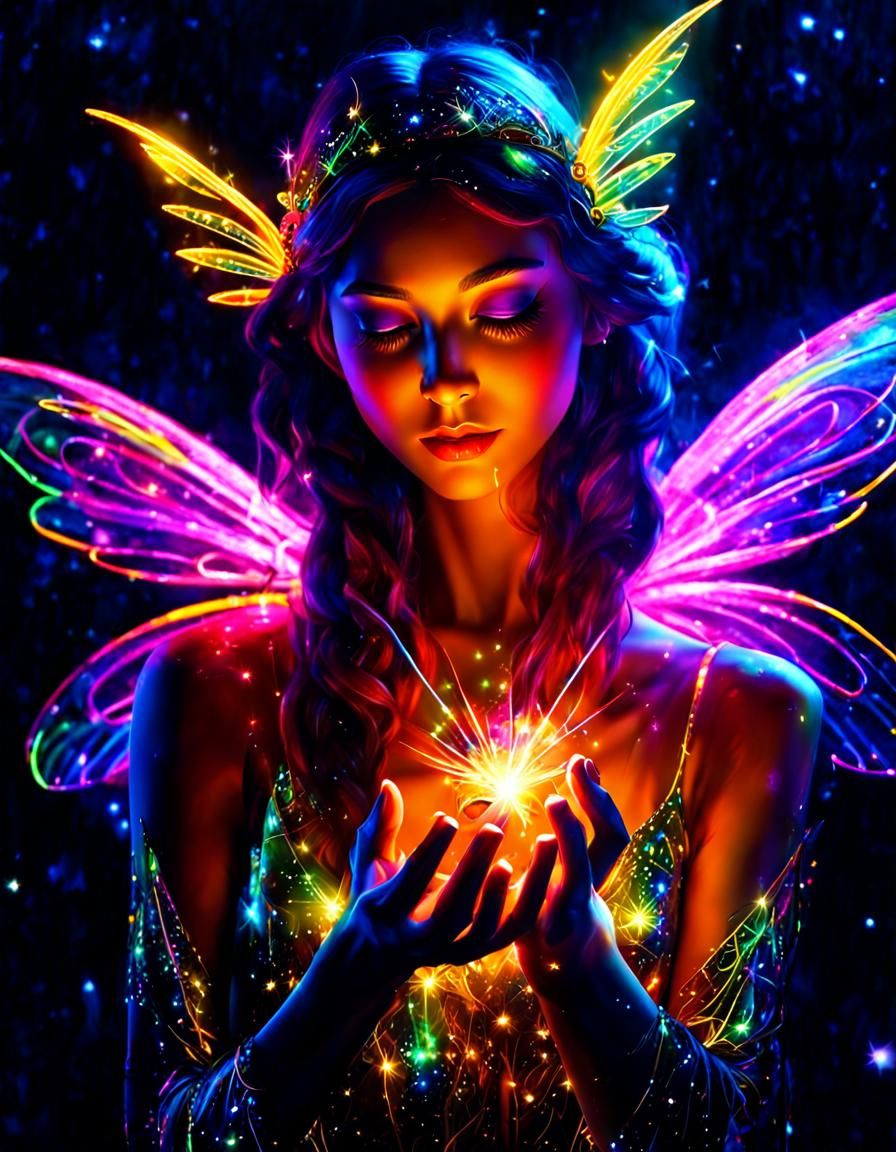 Glowing Neon Fairy in Surreal Digital Painting