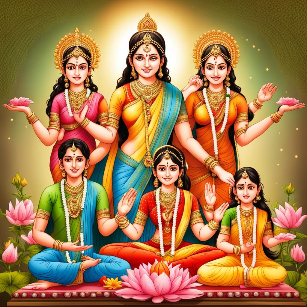 Family Worshiping Lakshmi: A Traditional Scene