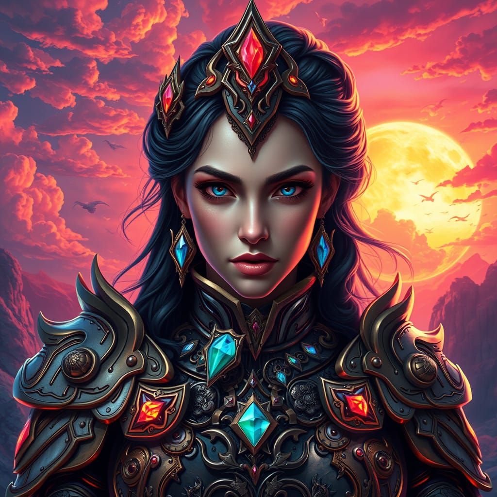 Surreal Female Warrior in Art Nouveau Fantasy Armor