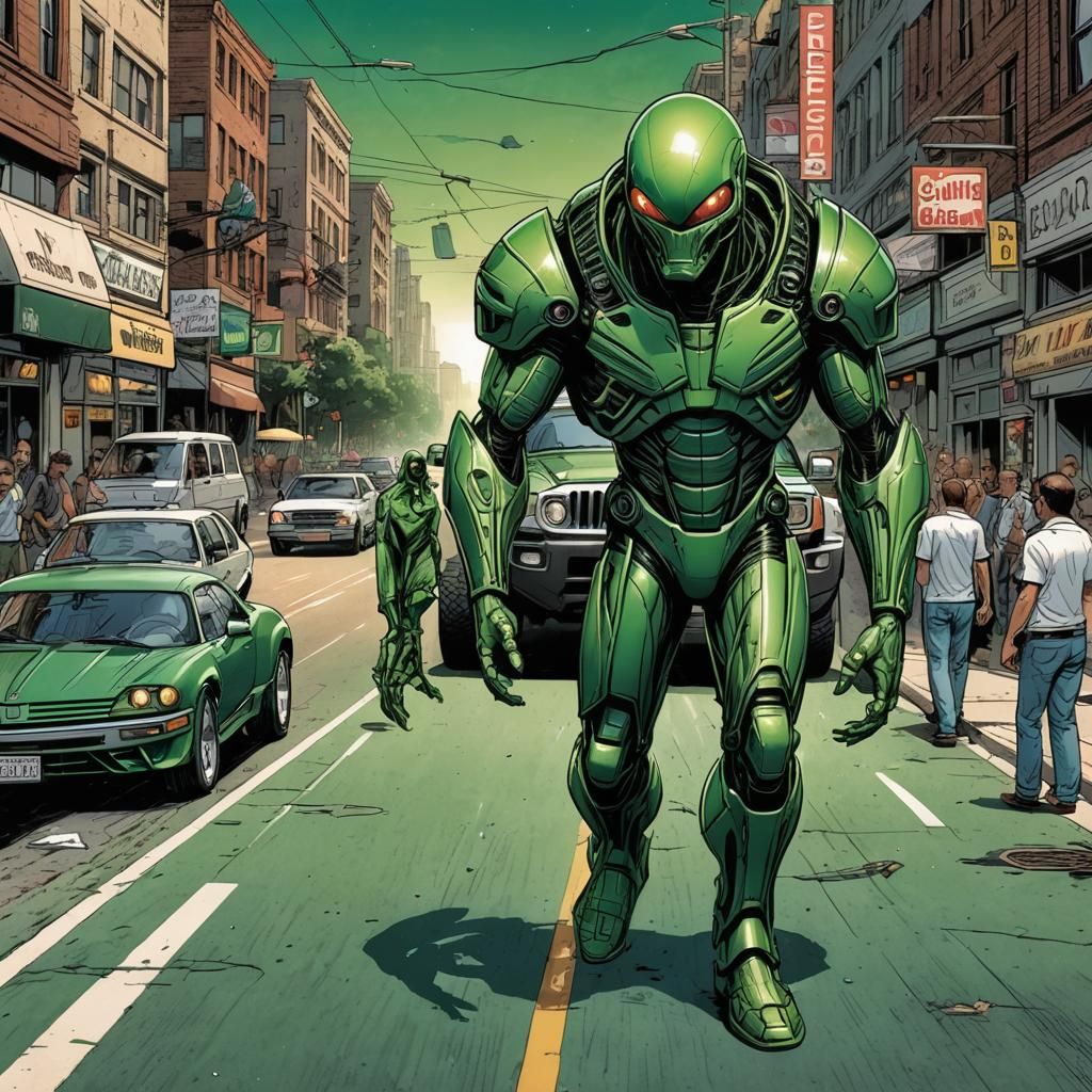 Alien in Green Armor: Comic Book Art