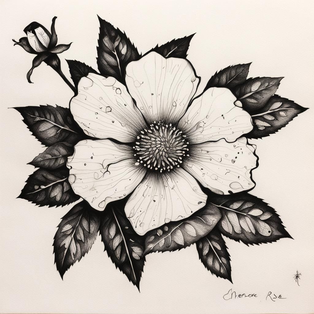 Cherokee Rose: Detailed Ink Drawing