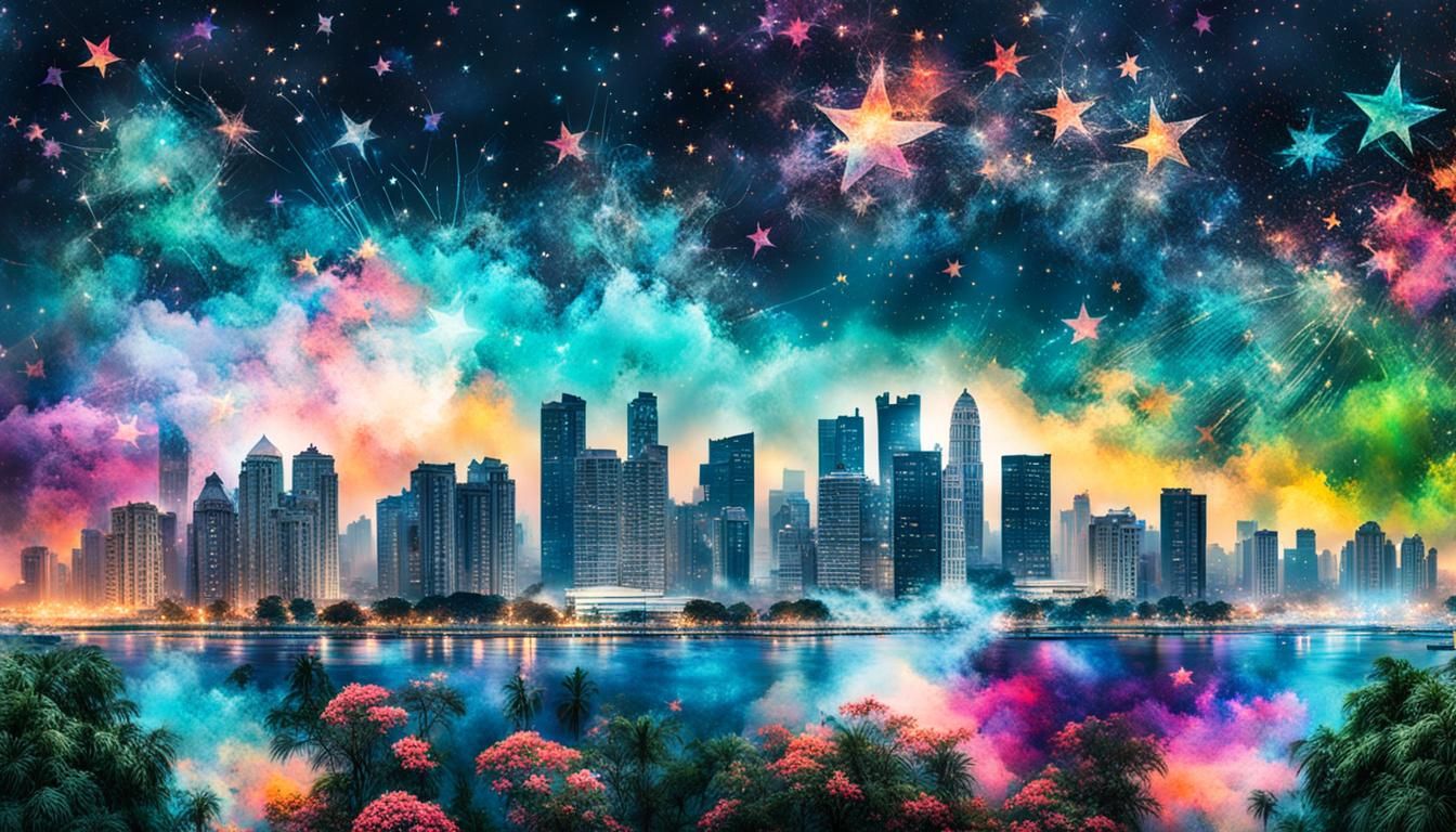 Nebulae and Mumbai Cityscape Double Exposure