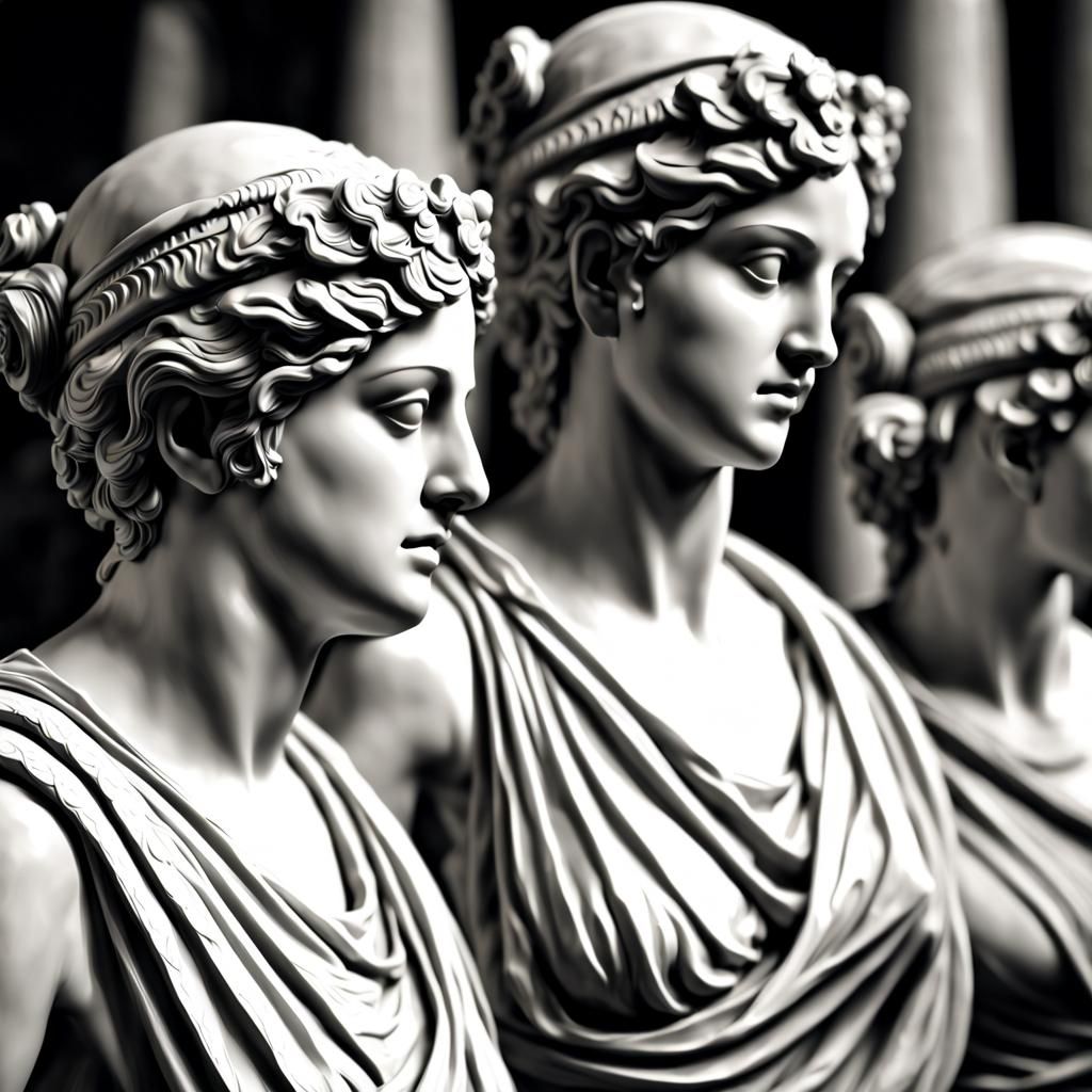 Hyperrealistic Ancient Greek White Statues of Women