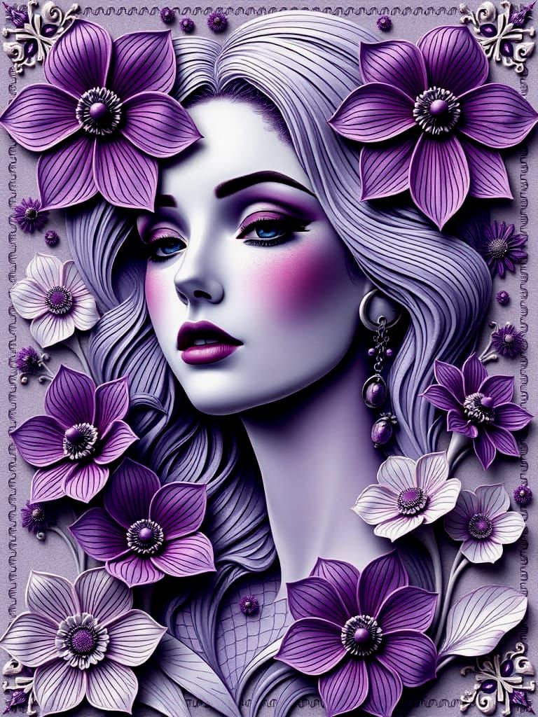 Enchanting Floral Portrait in Art Nouveau Style