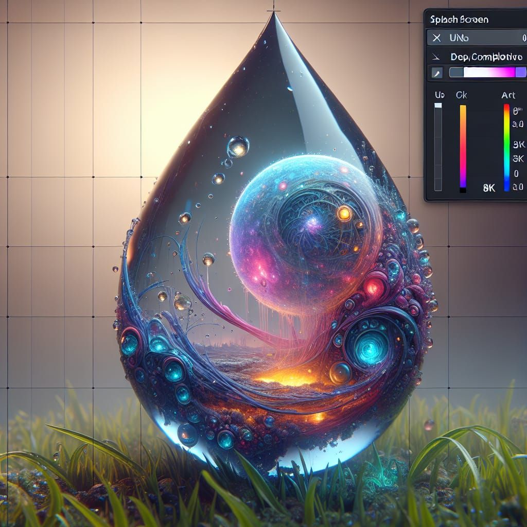 An alien world inside a drop of dew on a blade of grass