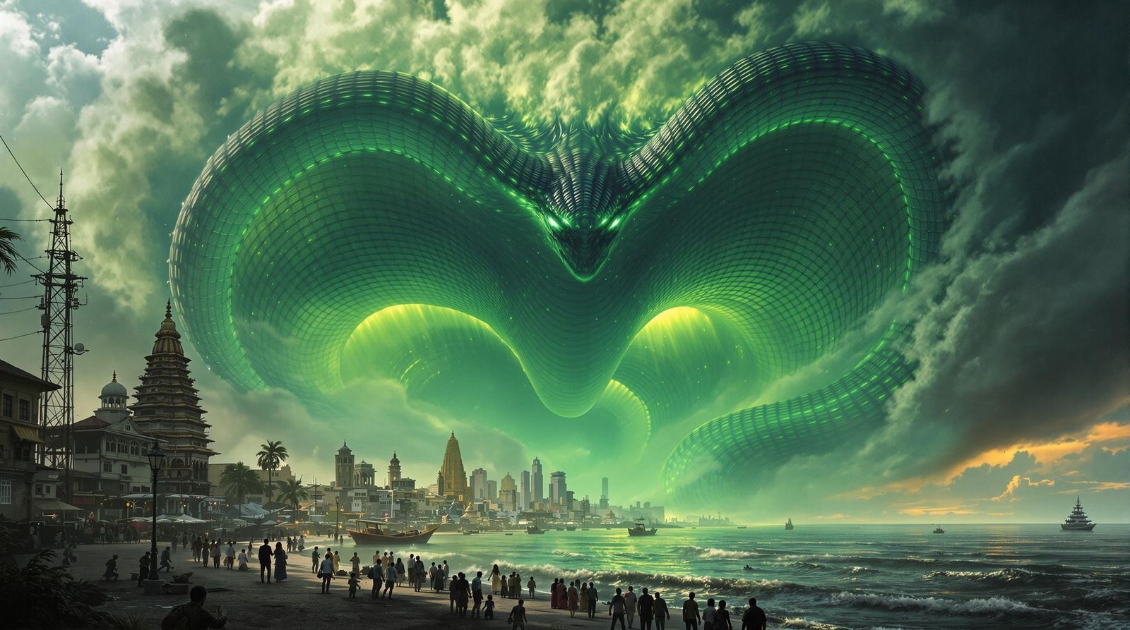 Cyberpunk Kaiju Emerges from Bay of Bengal