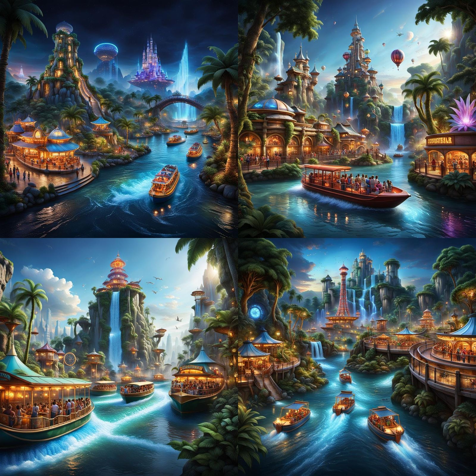 Enchanting River Ride Through an Immersive Amusement Park