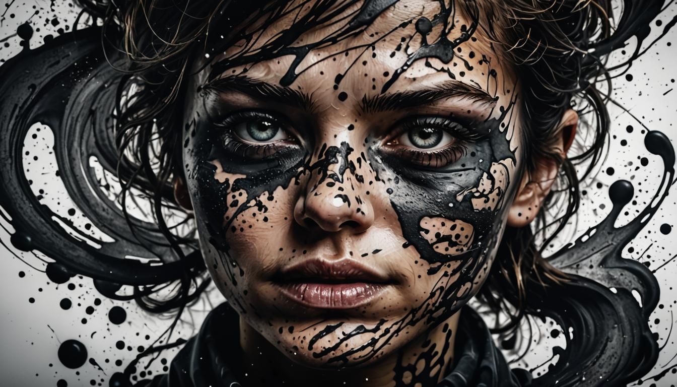 Intricate Ink Splatter Portrait in HDR