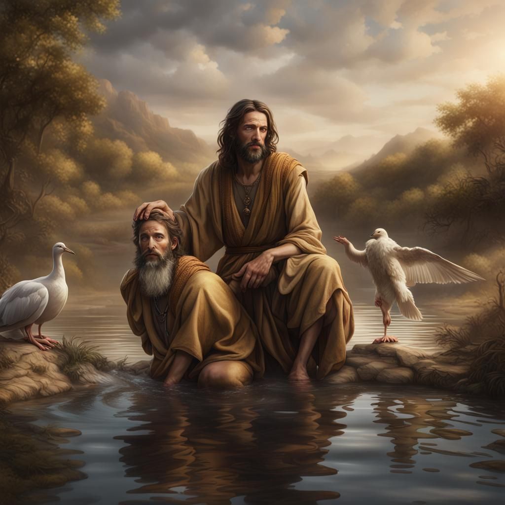 John the Baptist Baptizing Jesus: Matte Painting